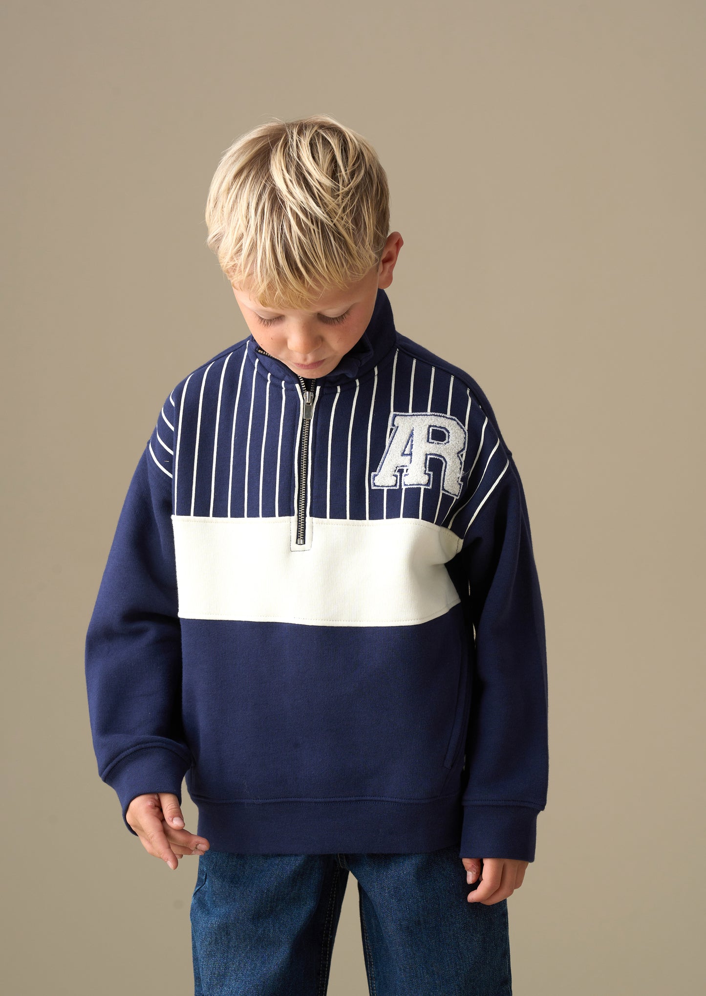 Griffin Zip Neck Cut And Sew Sweatshirt