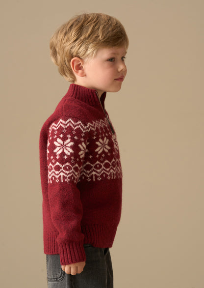 Oakley Burgundy Fairisle Zip Neck