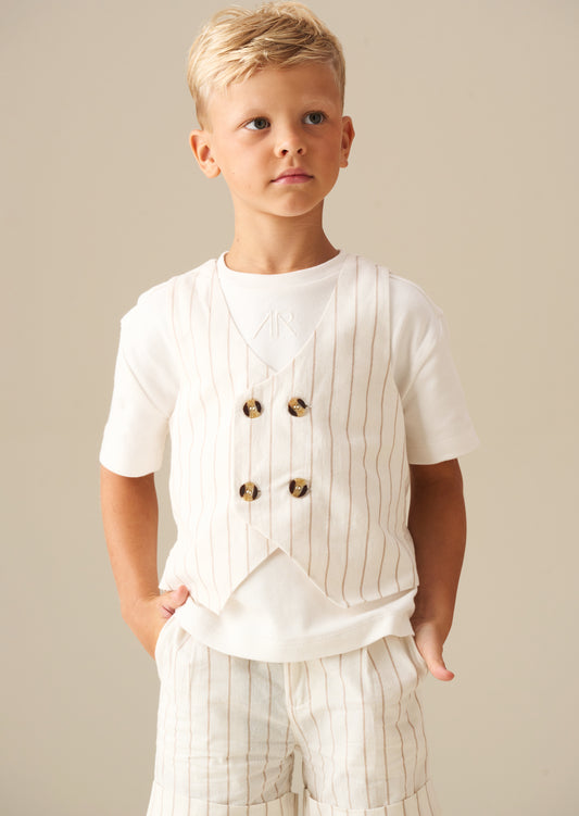 Jake Double Breasted Stripe Waistcoat And T Shirt Set