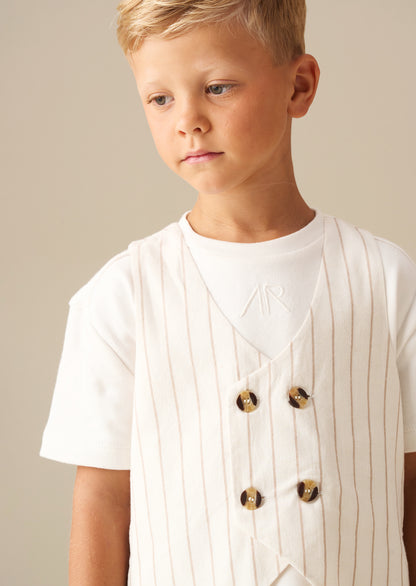 Jake Double Breasted Stripe Waistcoat And T Shirt Set