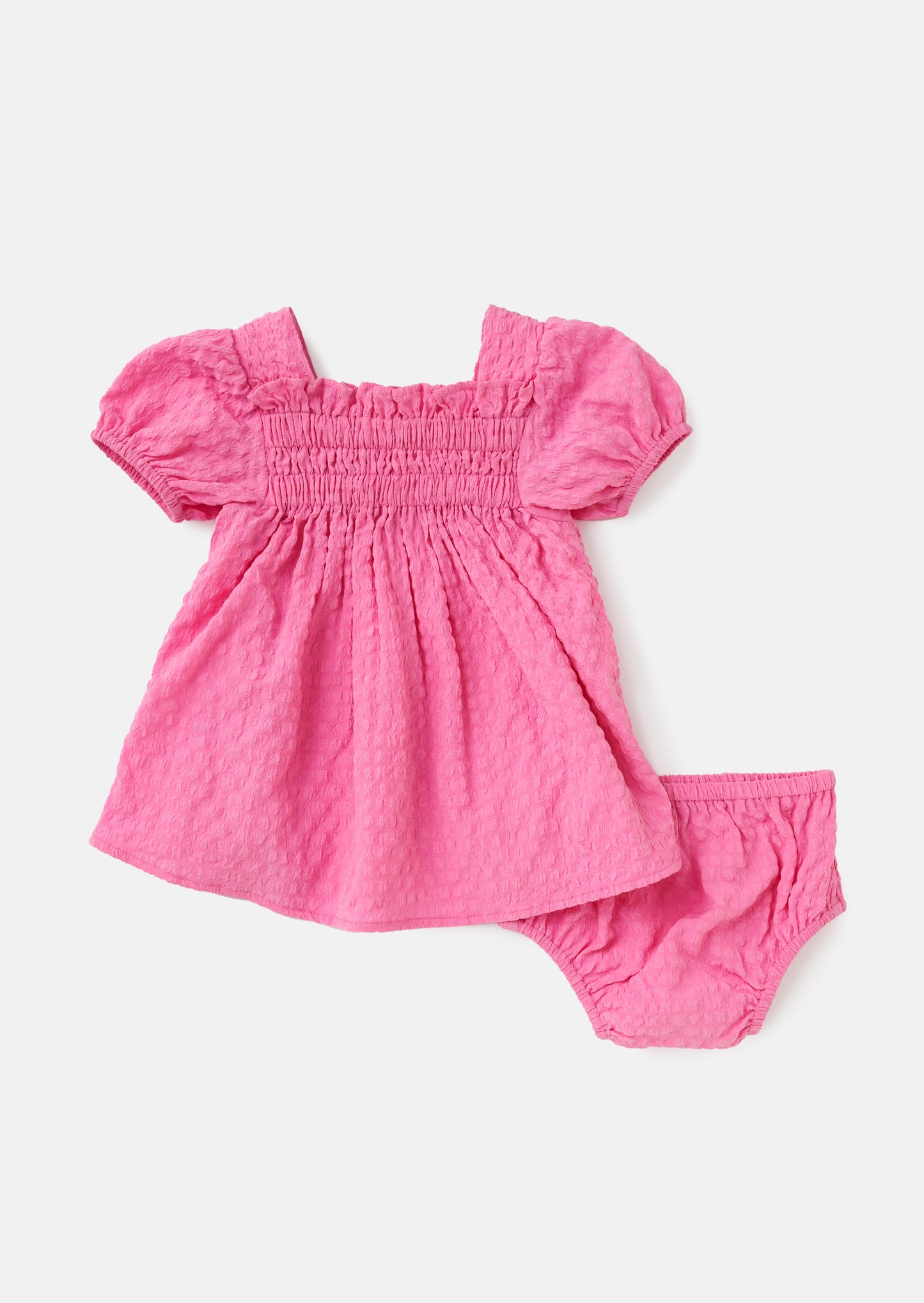 Seersucker Pink Shirred Puff Sleeve