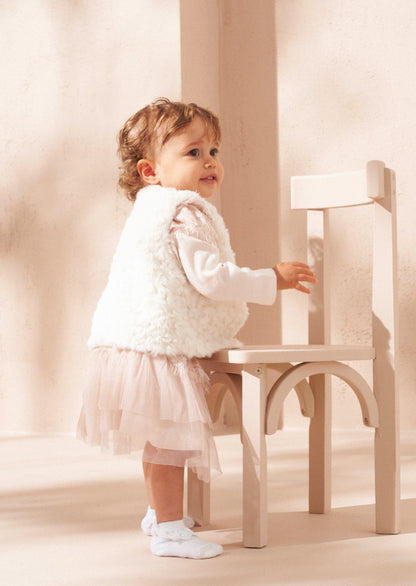 Cici Ecru Faux Fur Baby Gilet