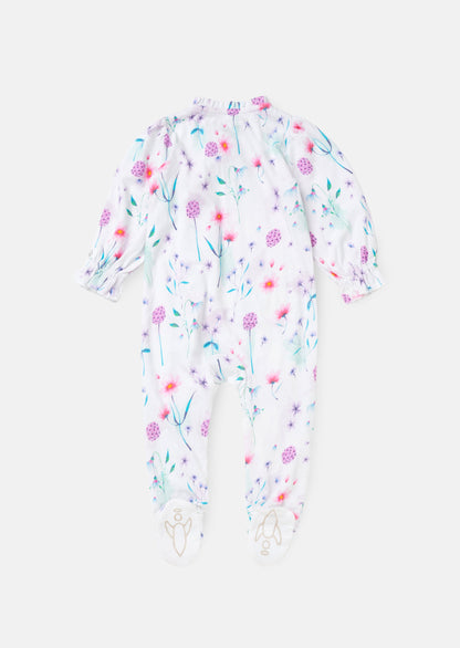 Fleur White Water Colour Print Frill Babygrow & Headband