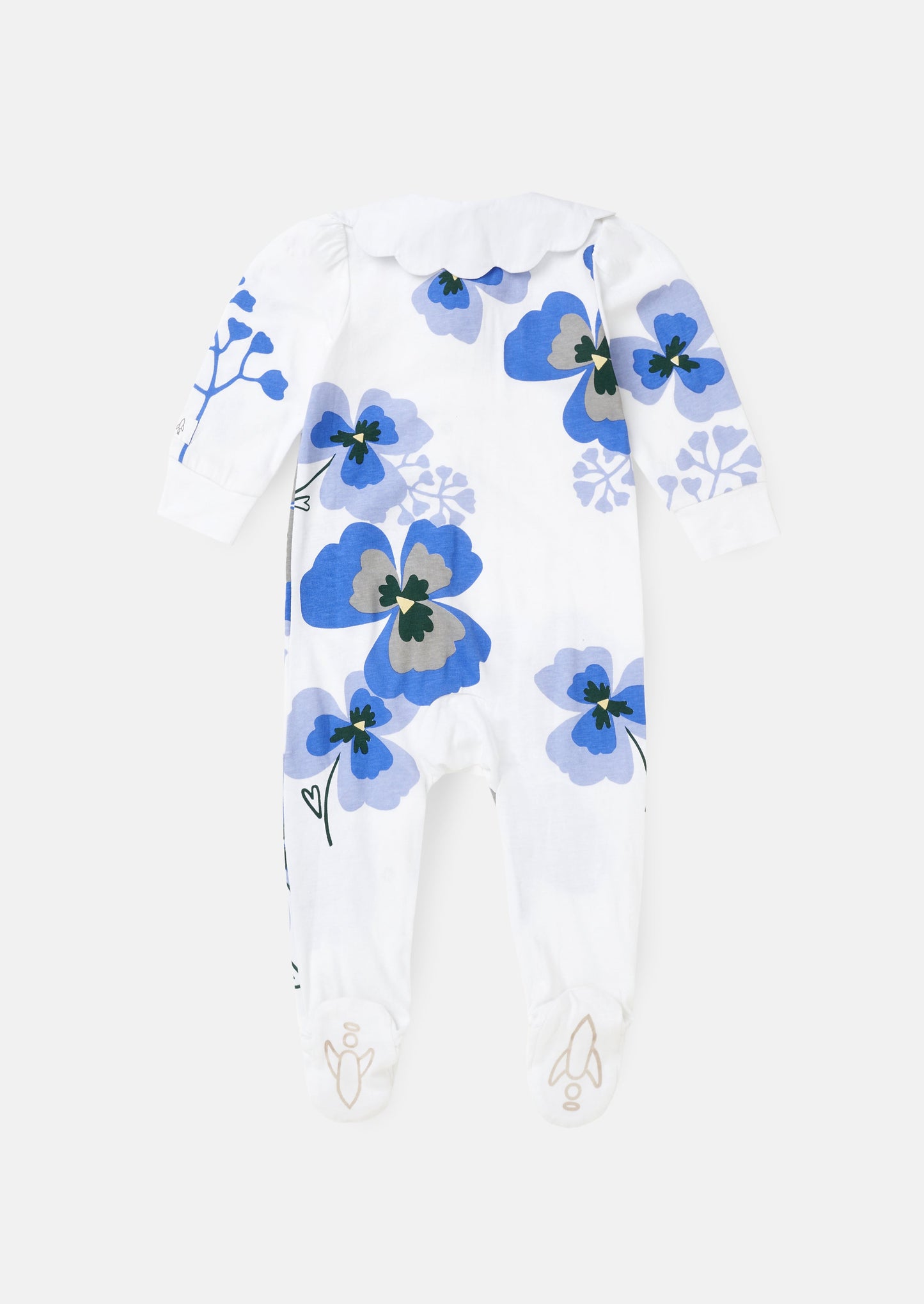 Patsy Blue Pansy Print Collar Babygrow & Headband