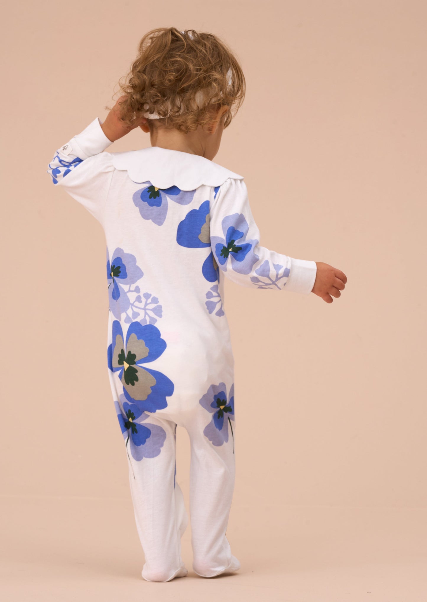 Patsy Blue Pansy Print Collar Babygrow & Headband