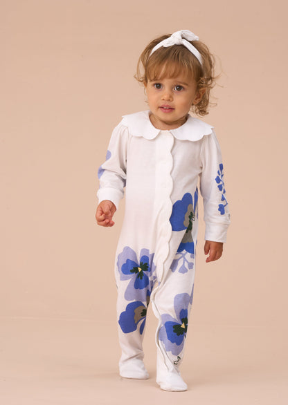 Patsy Blue Pansy Print Collar Babygrow & Headband