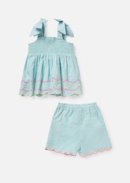 Lina Blue Embroidered Top and Short Set