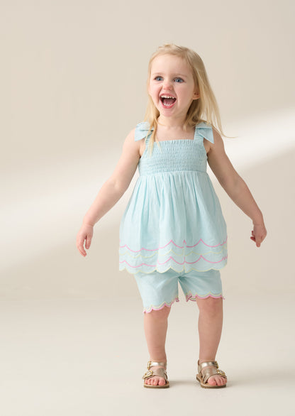 Lina Blue Embroidered Top and Short Set