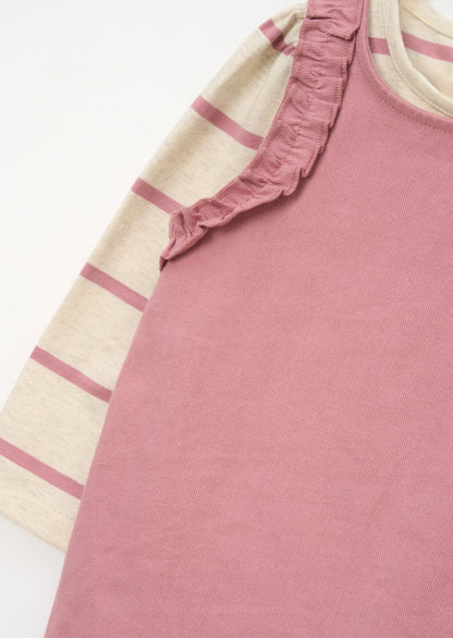 Mila Frill Shoulder Dungaree And Print Body Suit