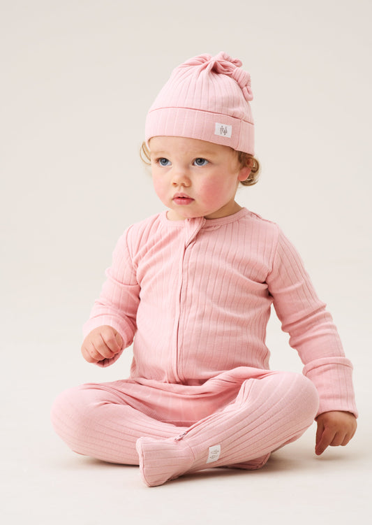 Remy Pink Organic Cotton Babygrow with Hat