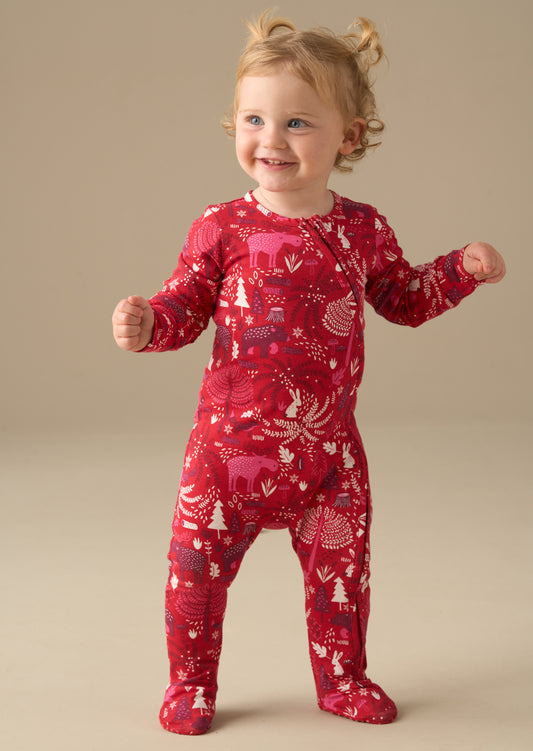 Frida Burgandy Scandi Print Babygrow