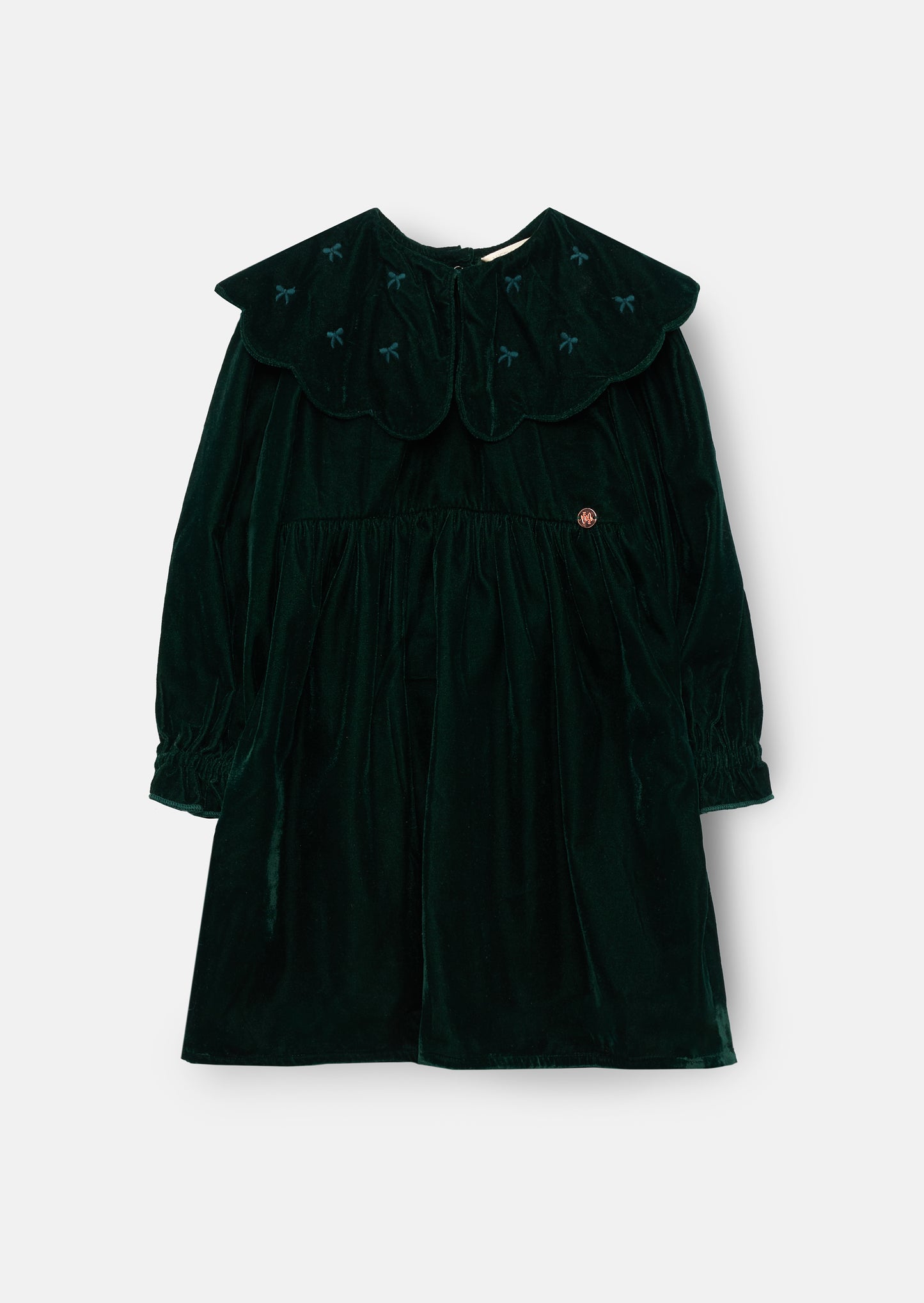 Dotty Scalloped Embroidered Collar Velvet Dress