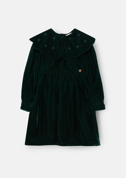 Dotty Scalloped Embroidered Collar Velvet Dress