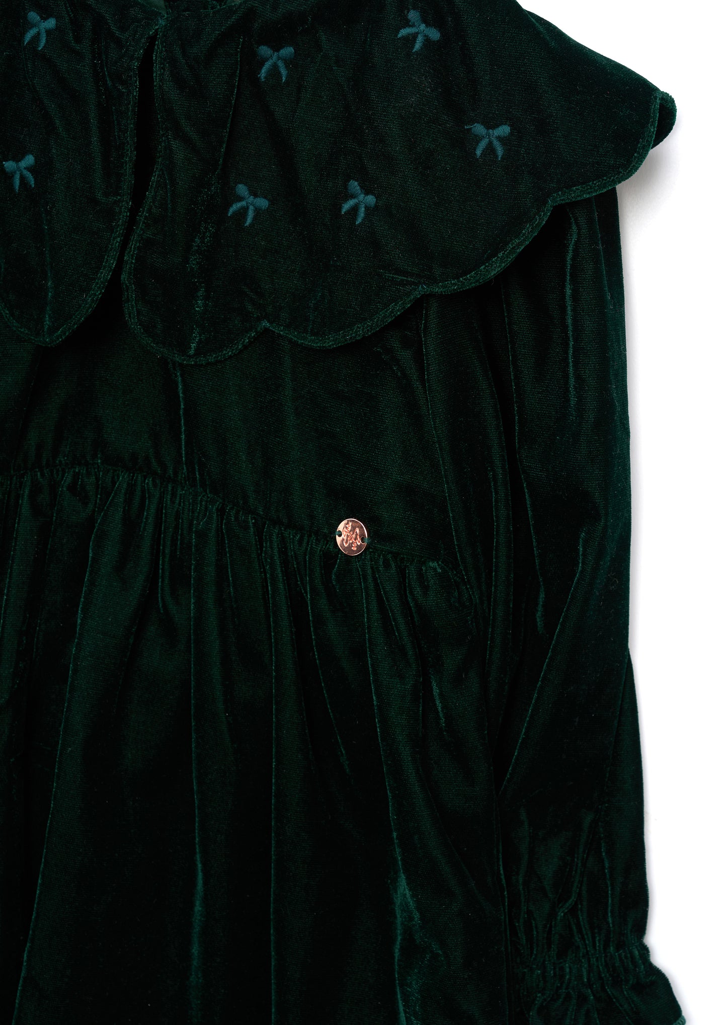 Dotty Scalloped Embroidered Collar Velvet Dress