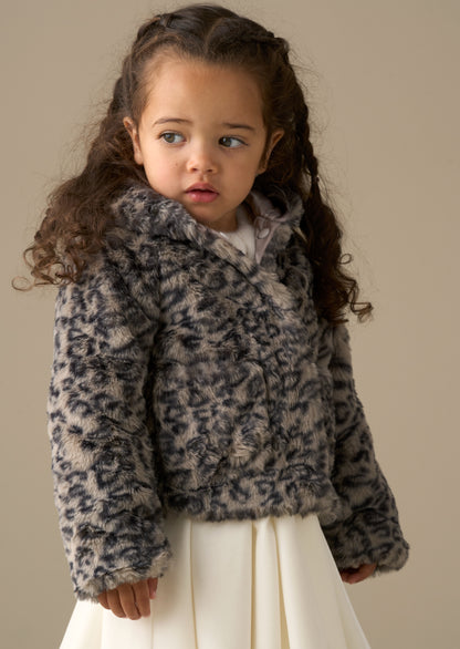 Lyla Leopard Hooded Fur Jacket