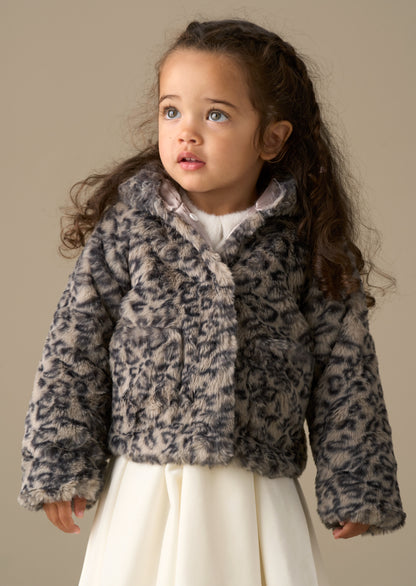 Lyla Leopard Hooded Fur Jacket
