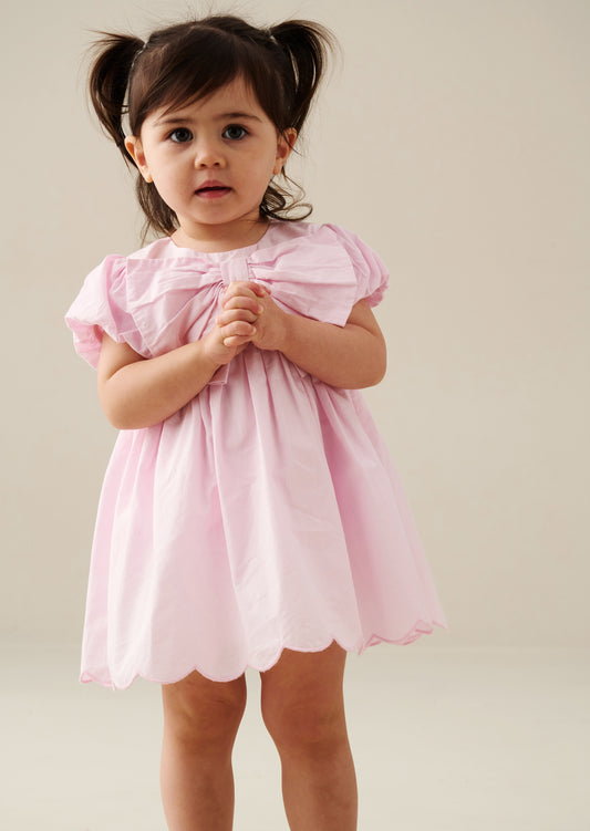 Rosie Bow Puff Sleeve Scalloped Dress And Bloomer