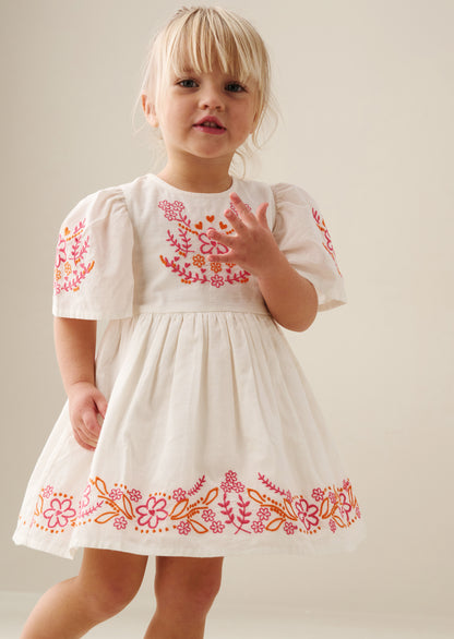 Reyna Natural Embroidered Swing Dress