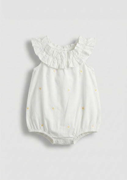 Mila Daisy Embroidered Frill Romper