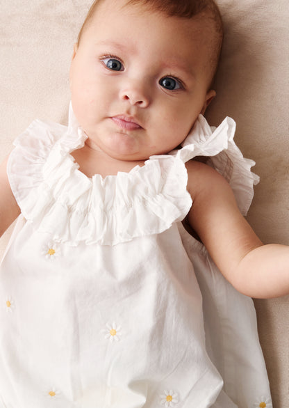 Mila Daisy Embroidered Frill Romper