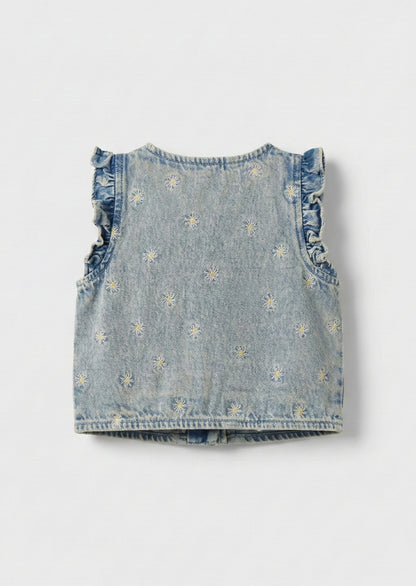 Kiki Embroidered Daisy Denim Gilet
