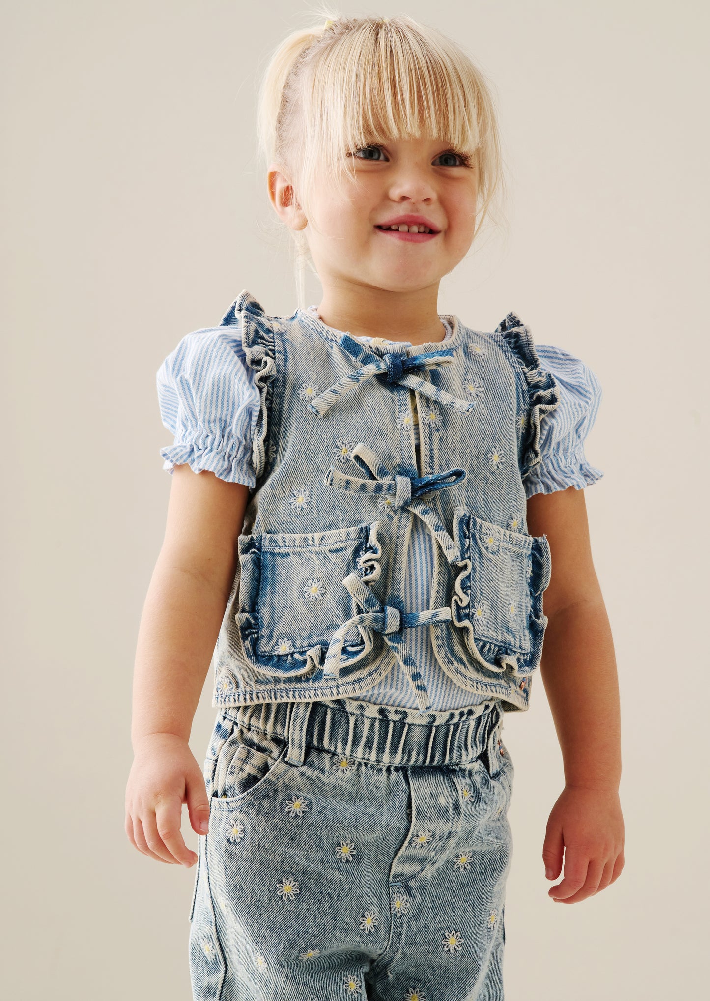Kiki Embroidered Daisy Denim Gilet