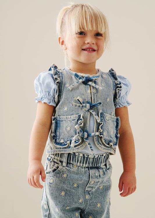 Kiki Embroidered Daisy Denim Gilet