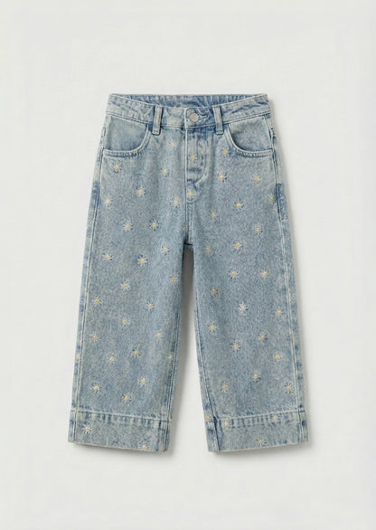 Kiki Embroidered Daisy Wide Leg Jean