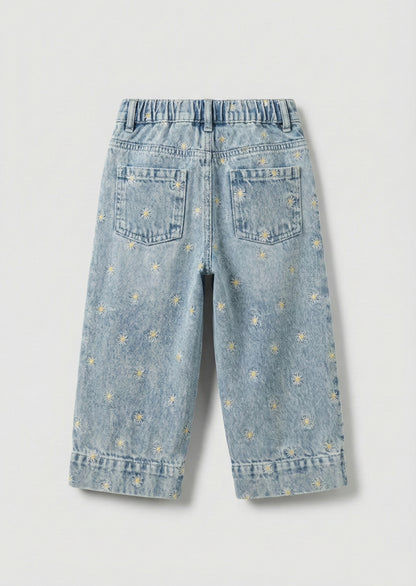Kiki Embroidered Daisy Wide Leg Jean