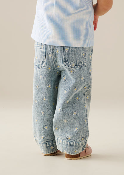 Kiki Embroidered Daisy Wide Leg Jean