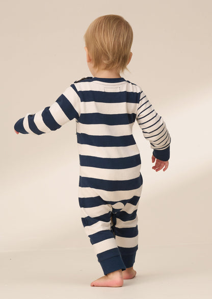 Lewis Blue Textured Stripe Block Babygrow