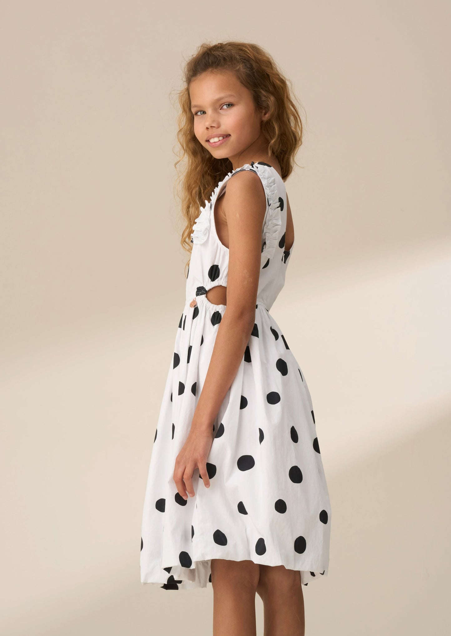 Amari White Spotty Bubble Hem Dress