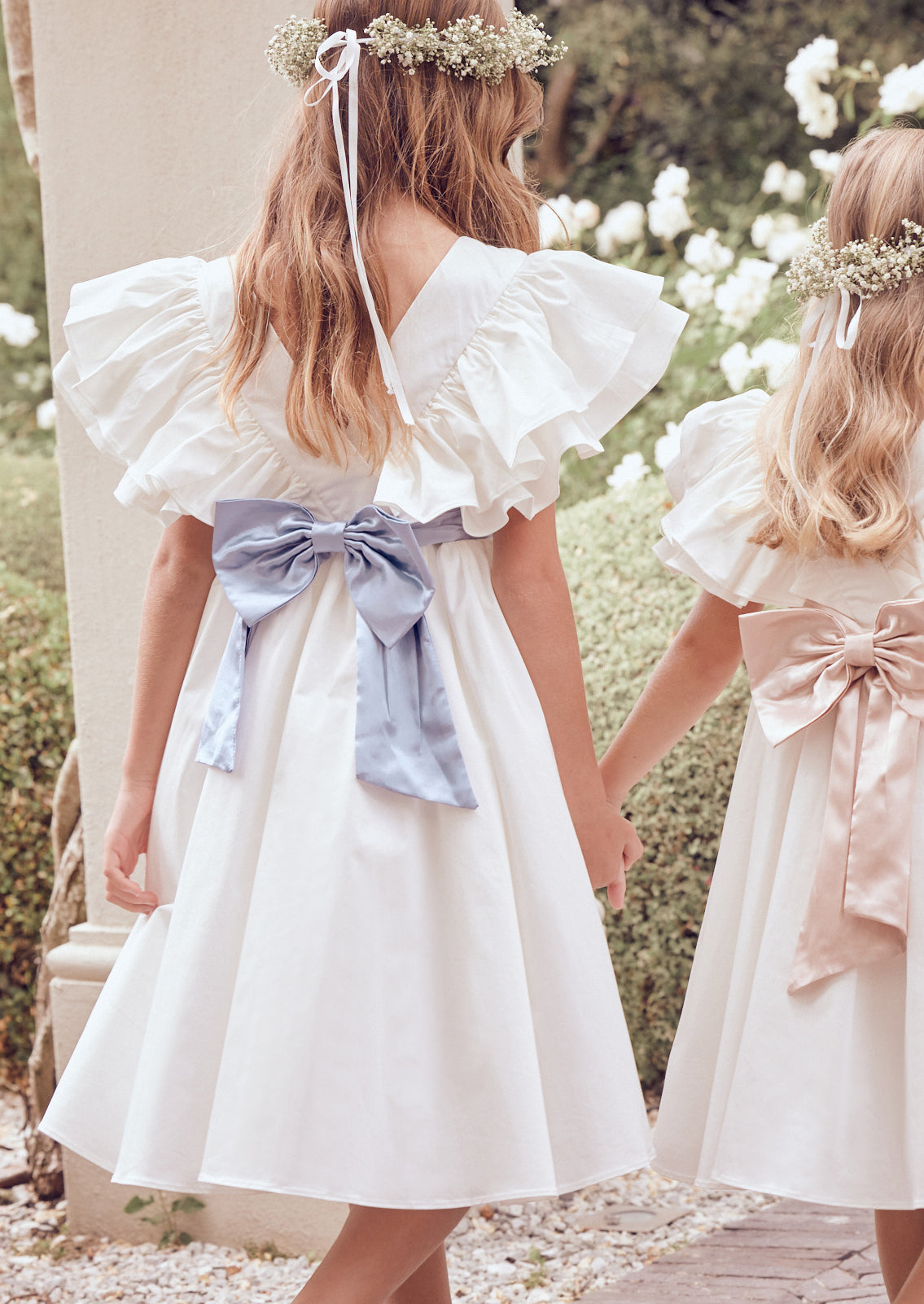 Sylvie Ruffle Dress with Blue Sash